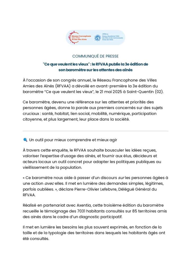 Baromètre RFVAA 2023 sur les attentes des seniors et leur place dans la société.