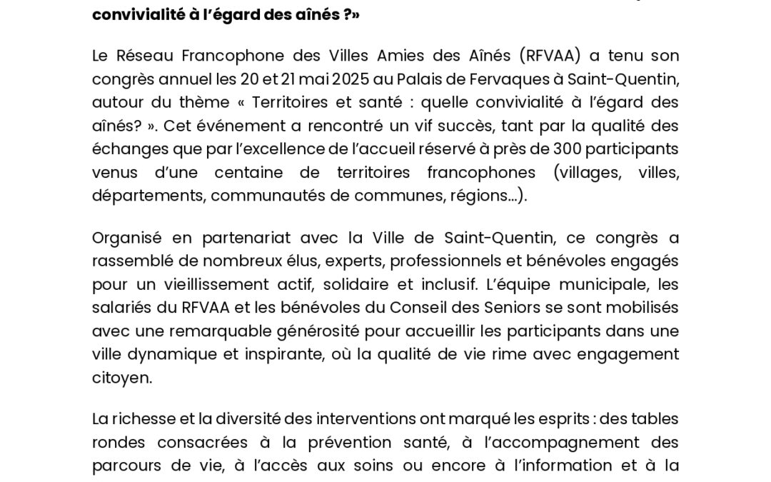Communiqué de presse du congrès à Saint-Quentin