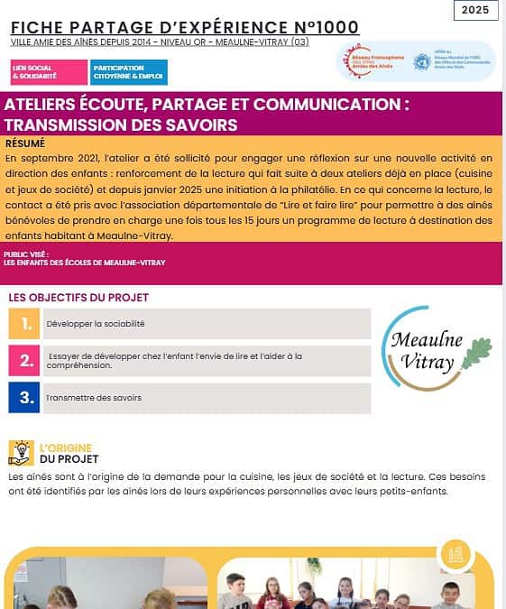 Le RFVAA célèbre sa 1000e fiche « Partage d’Expériences » pendant La Semaine Bleue.